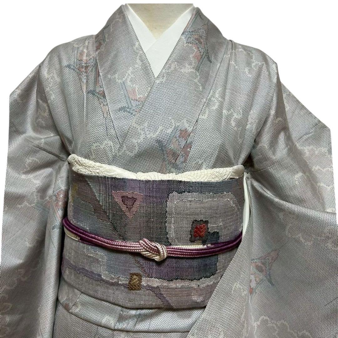 未使用近い　美品　袷　正絹　白紬　大島紬　白大島紬　小紋　フルセット