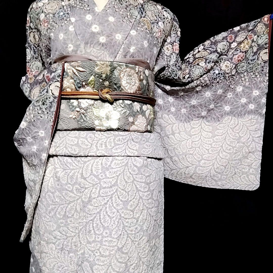 辻ヶ花 付下げ セット グレー 灰色 絞り 辻が花 セット 袋帯 辻ケ花