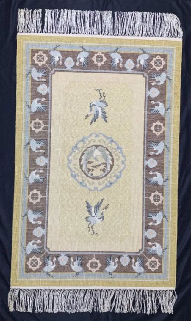 シルク段通　940✖️610㎜　中国　昭和　鶴