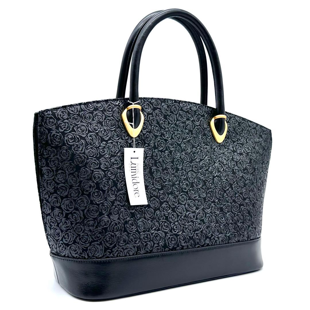 未使用タグ付き✨印傳屋 インデンヤ ルミドーレ ローズ柄 ハンドバッグ ブラック