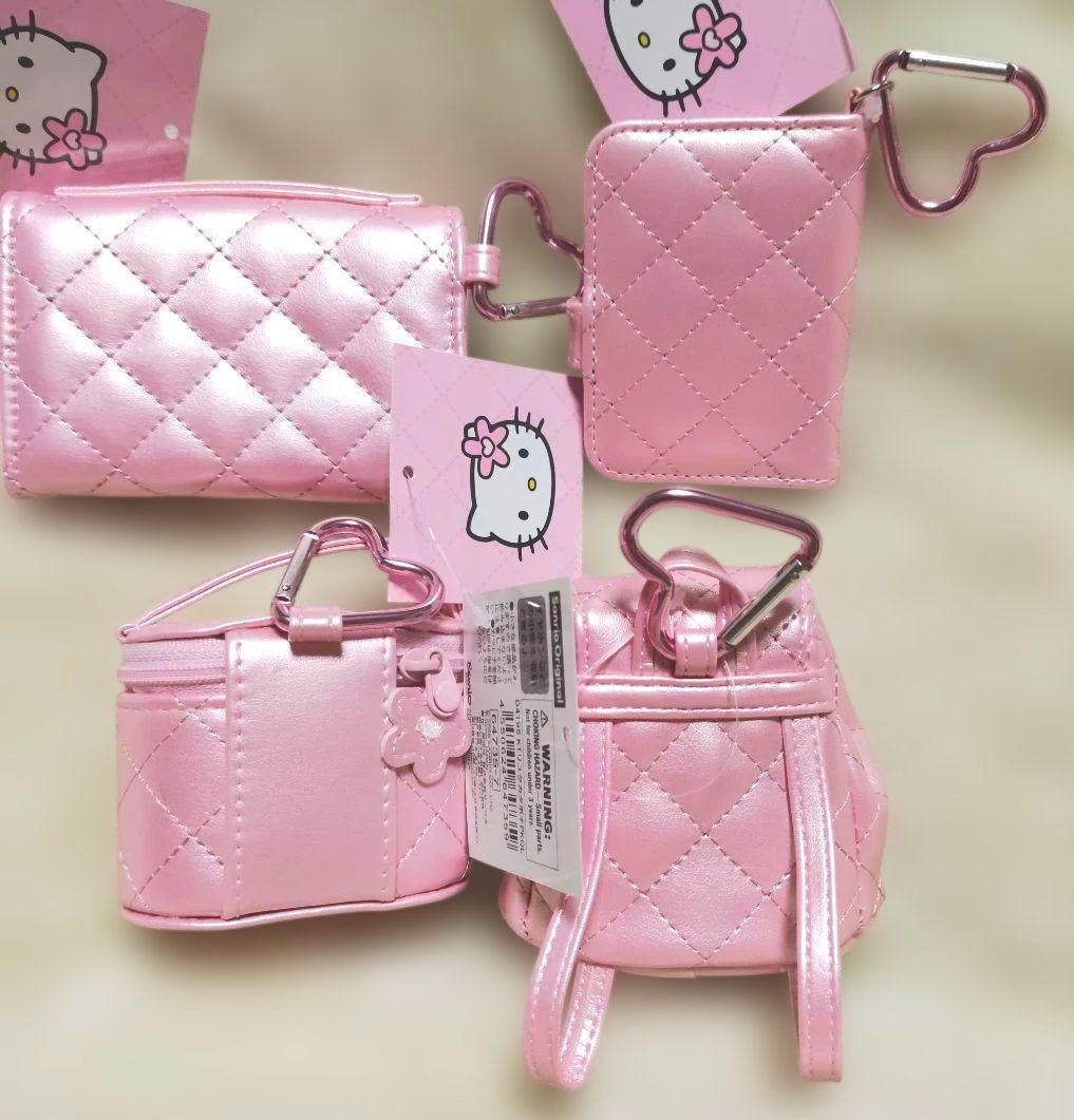 キティミニチュアキルト　リュックポーチ　バニティ形ケース　ウォレット　ミラー４点