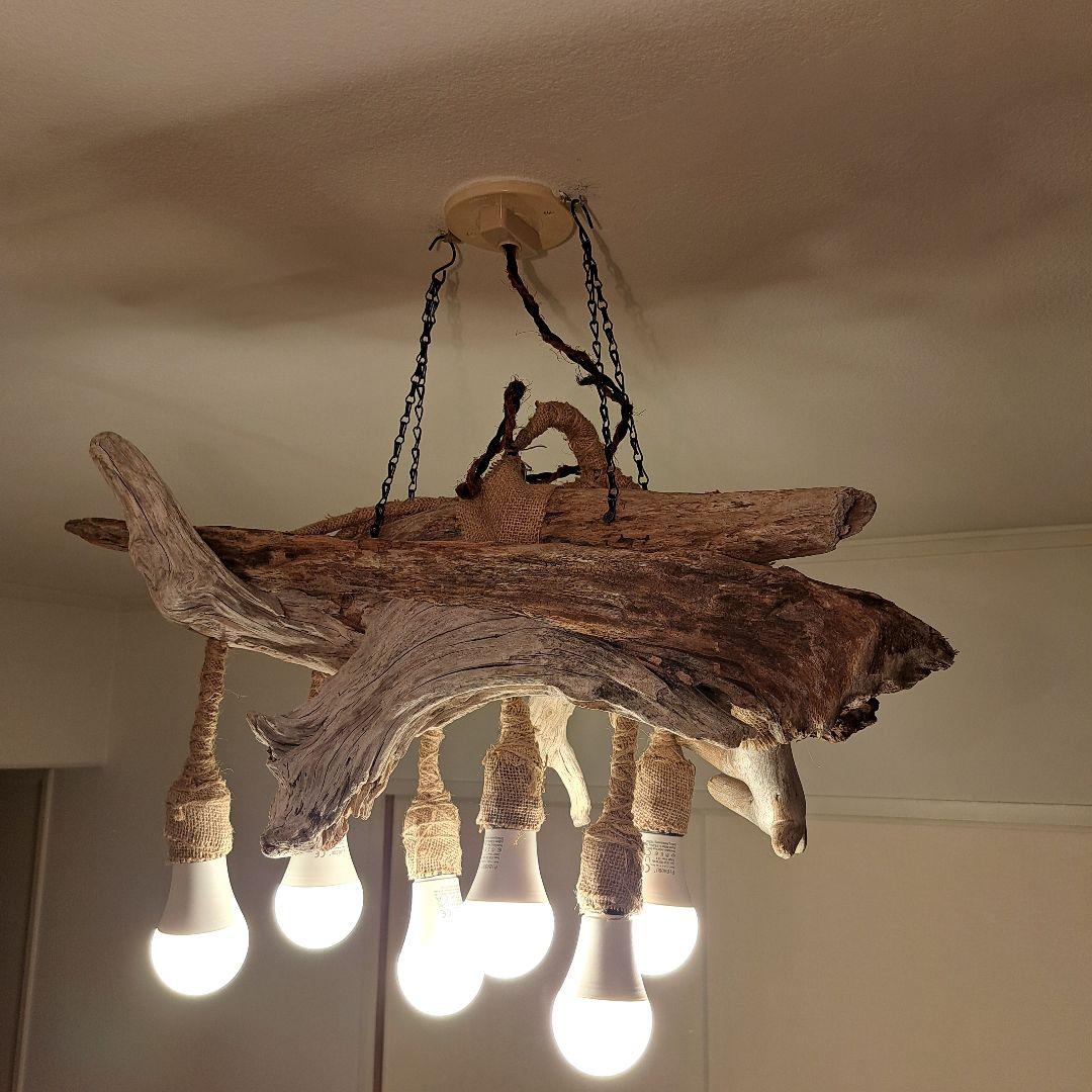 流木インテリア　6灯ペンダントライト LED付　6〜18帖　リビングダイニング用