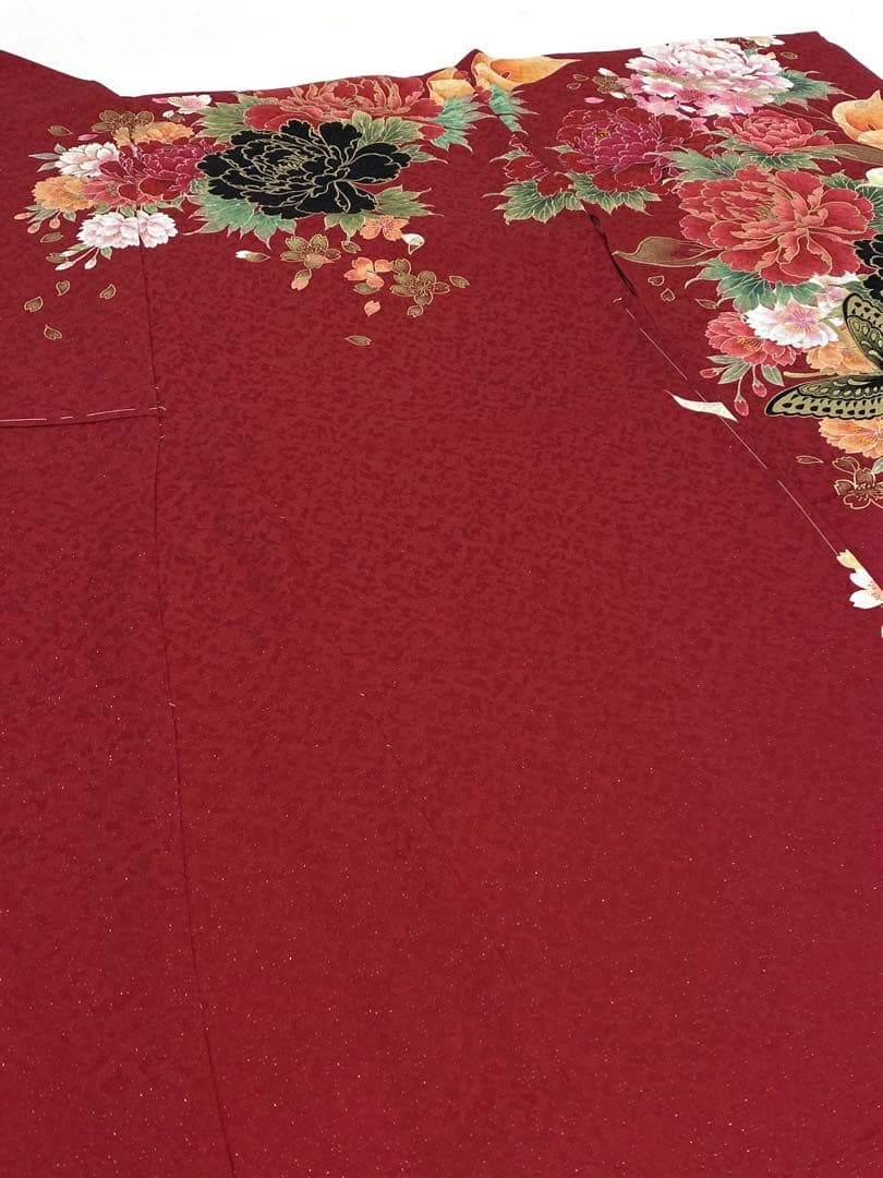 振袖 仮絵羽 京友禅 浅田真央 刺繍 金彩 牡丹 薔薇 正絹 未仕立て品 八掛付