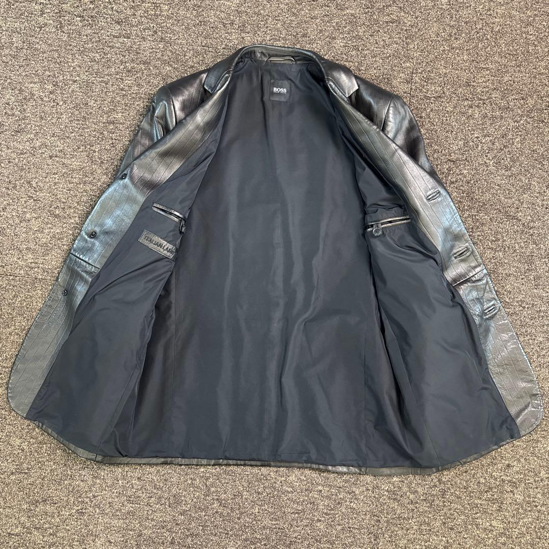 ヒューゴボス レザージャケット 羊革 ブラウン 光沢 48