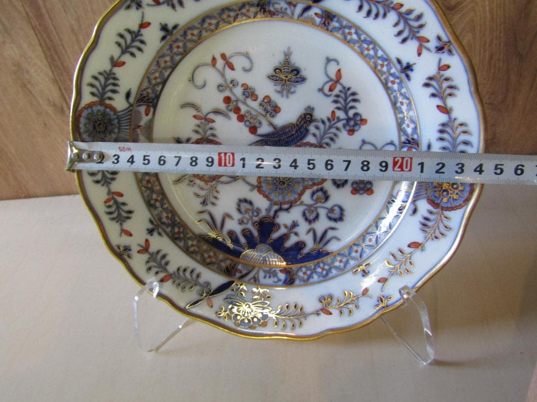 マイセン　カラーオニオン　アンティーク 花と鳥の装飾プレート　希少品