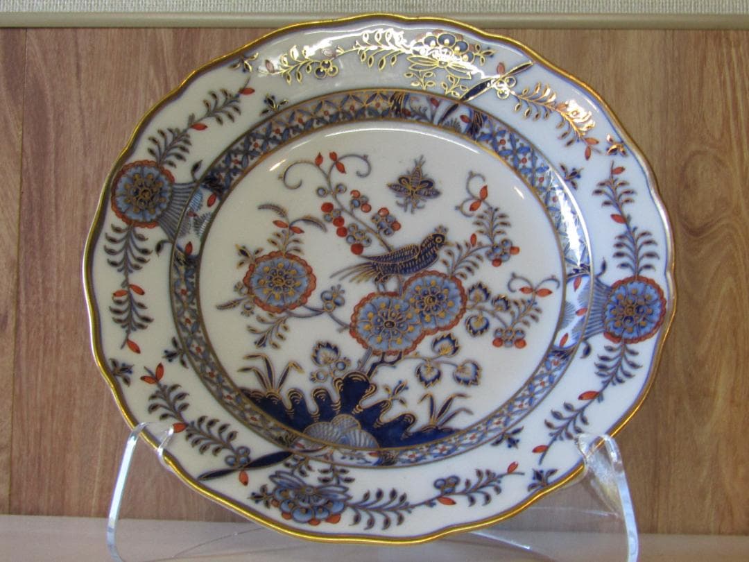 マイセン　カラーオニオン　アンティーク 花と鳥の装飾プレート　希少品