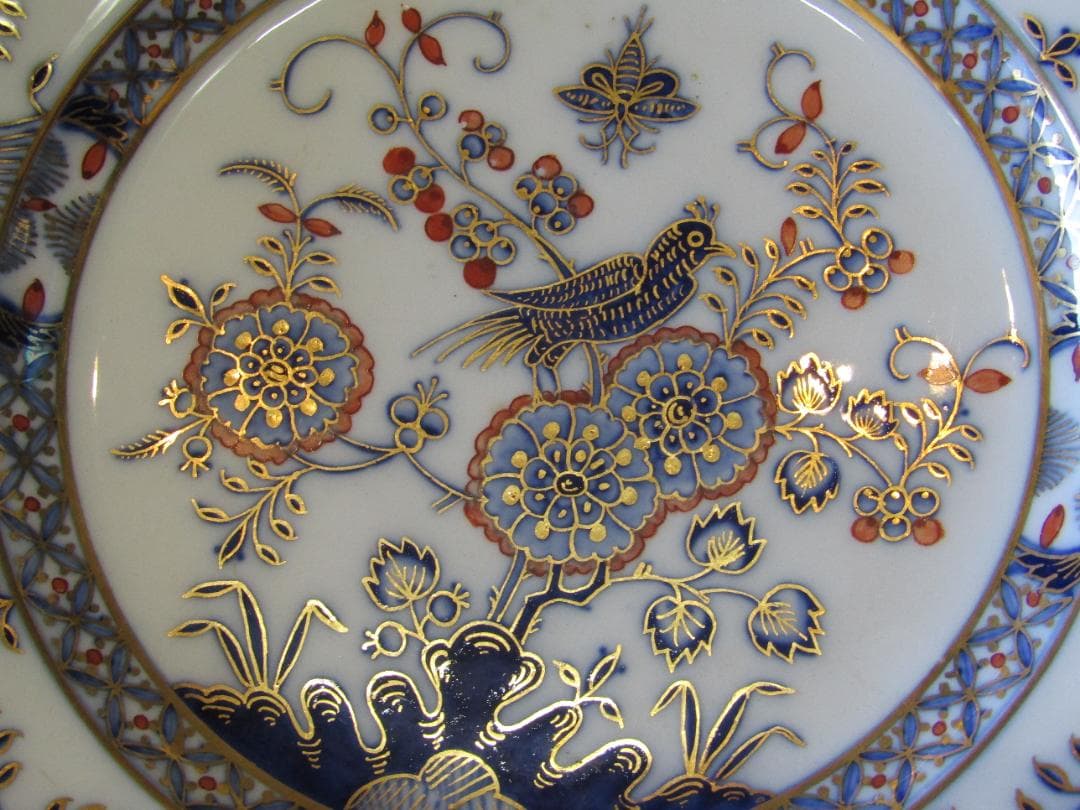 マイセン　カラーオニオン　アンティーク 花と鳥の装飾プレート　希少品