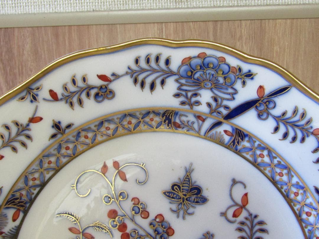 マイセン　カラーオニオン　アンティーク 花と鳥の装飾プレート　希少品