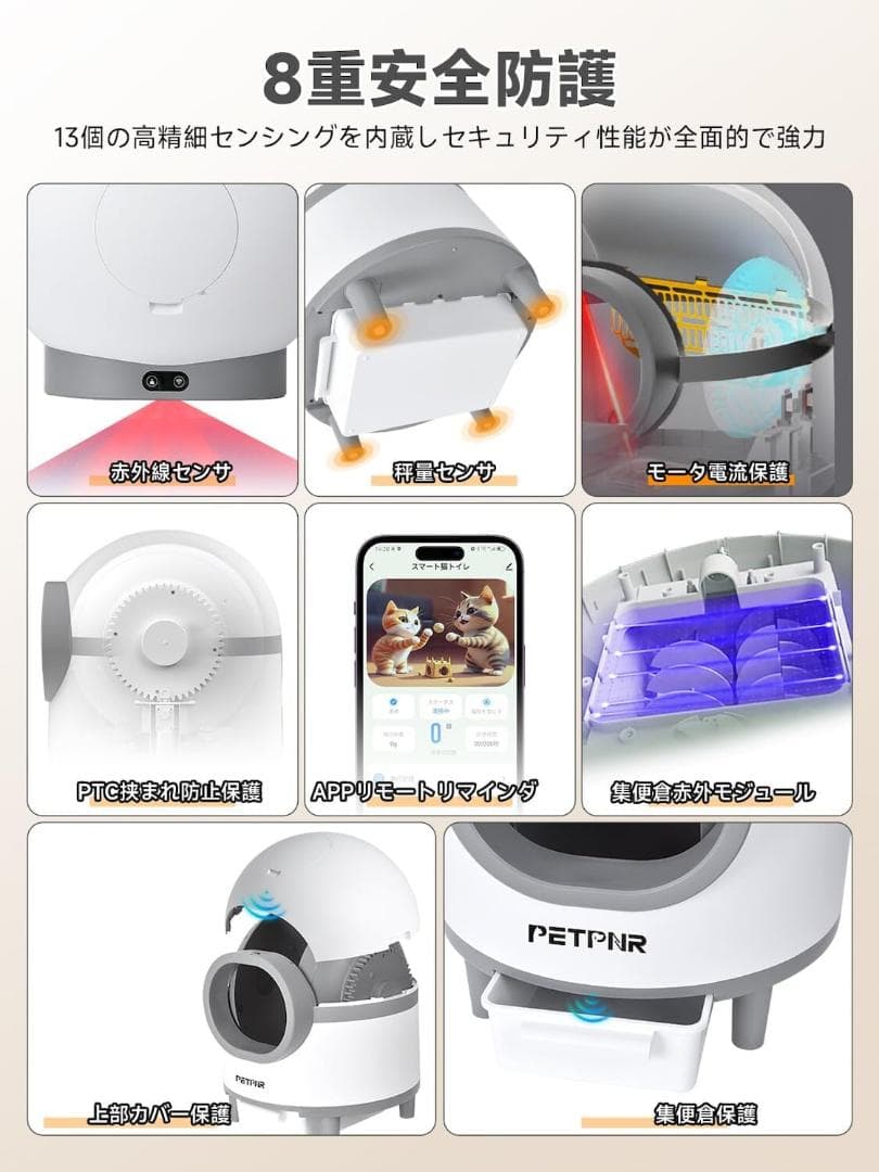 PETPNR 猫 自動トイレ 全自動猫砂トイレ スマホ管理 自動清掃