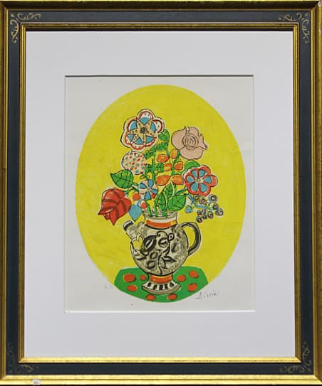 アイズピリ【黄色の背景の花瓶の花束】 リトグラフ