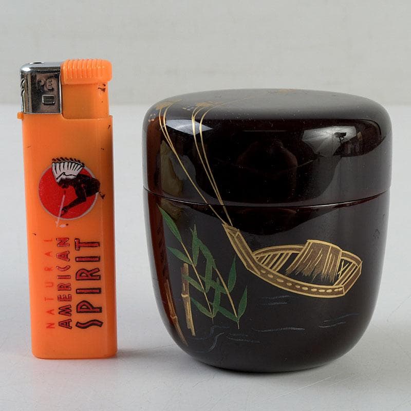 茶道具　蒔絵師　西村弘峰作　曳舟蒔絵　中棗　共箱　V　9343