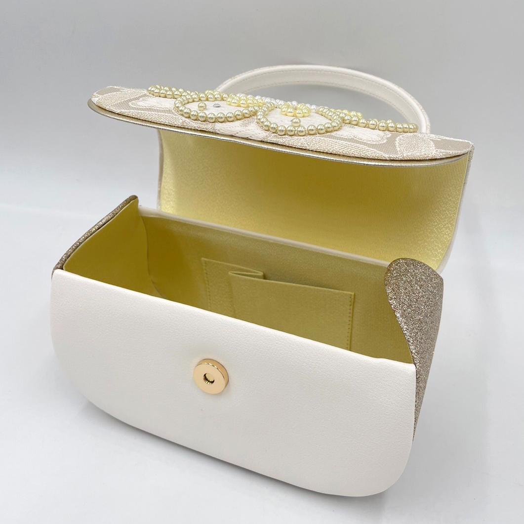 豪華ビーズパール刺繍 西陣帯地　本格カブセ　振袖バッグ草履セット 　アイボリー