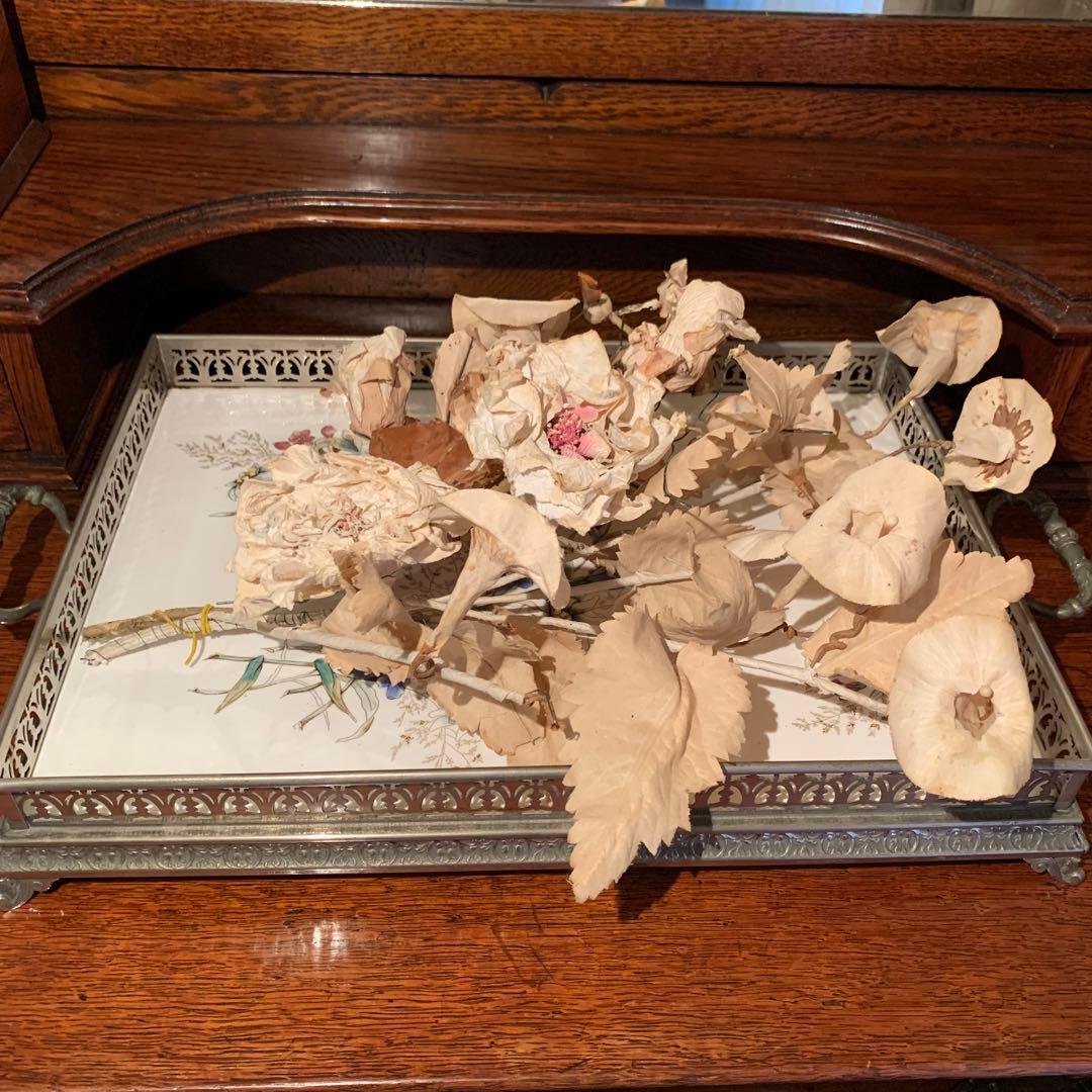 フランスアンティーク　陶器製装飾トレイ