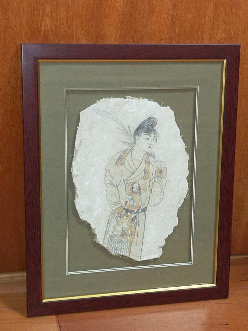 ♥中国　壁画　人物　額　②　ケース付き　骨董　古玩