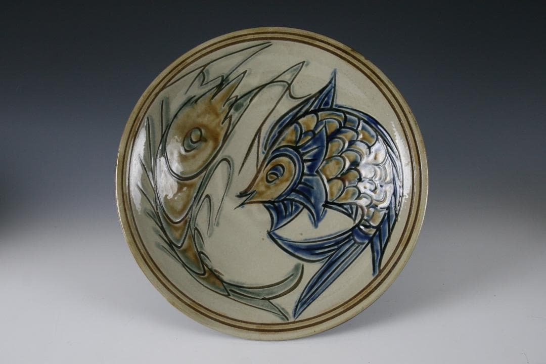 壺屋焼　金城敏幸　海老魚文尺皿(一枚焼)