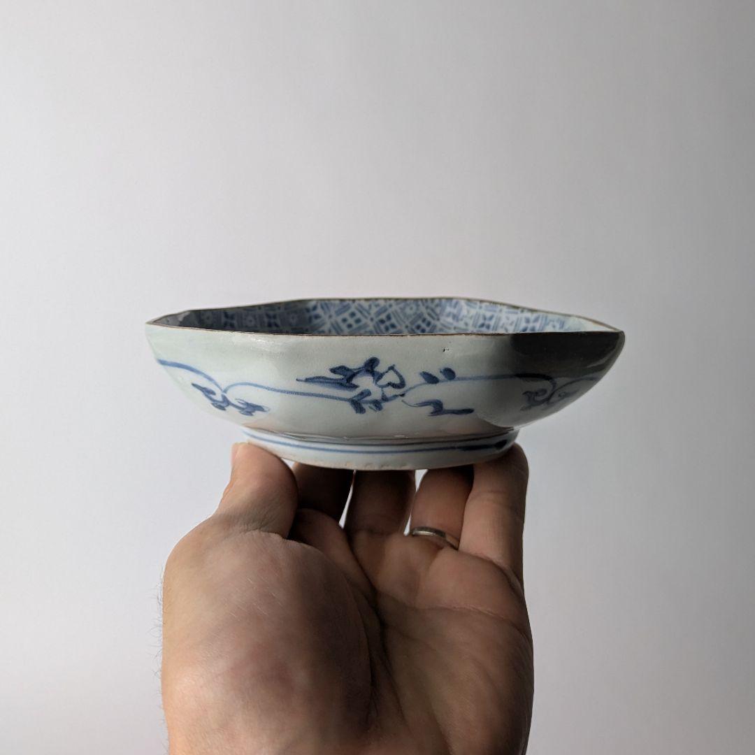 古伊万里 型紙摺 染付 竹虎文 八角皿 印判 肥前陶磁 伊万里焼 江戸時代