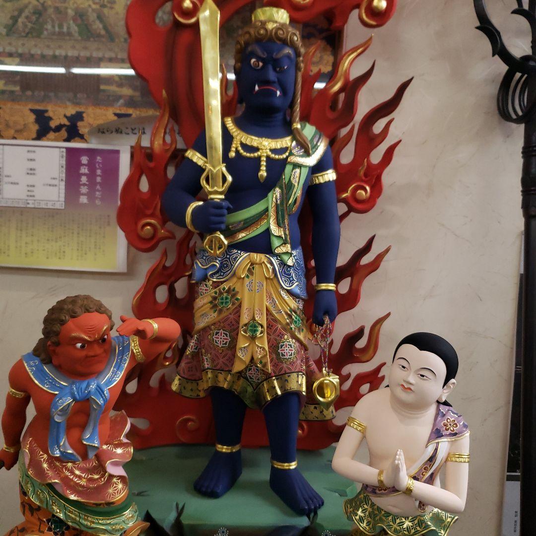 Ｂフライデー送料無料★極彩色 不動明王三尊像2尺★矜羯羅童子・制多迦童子1尺