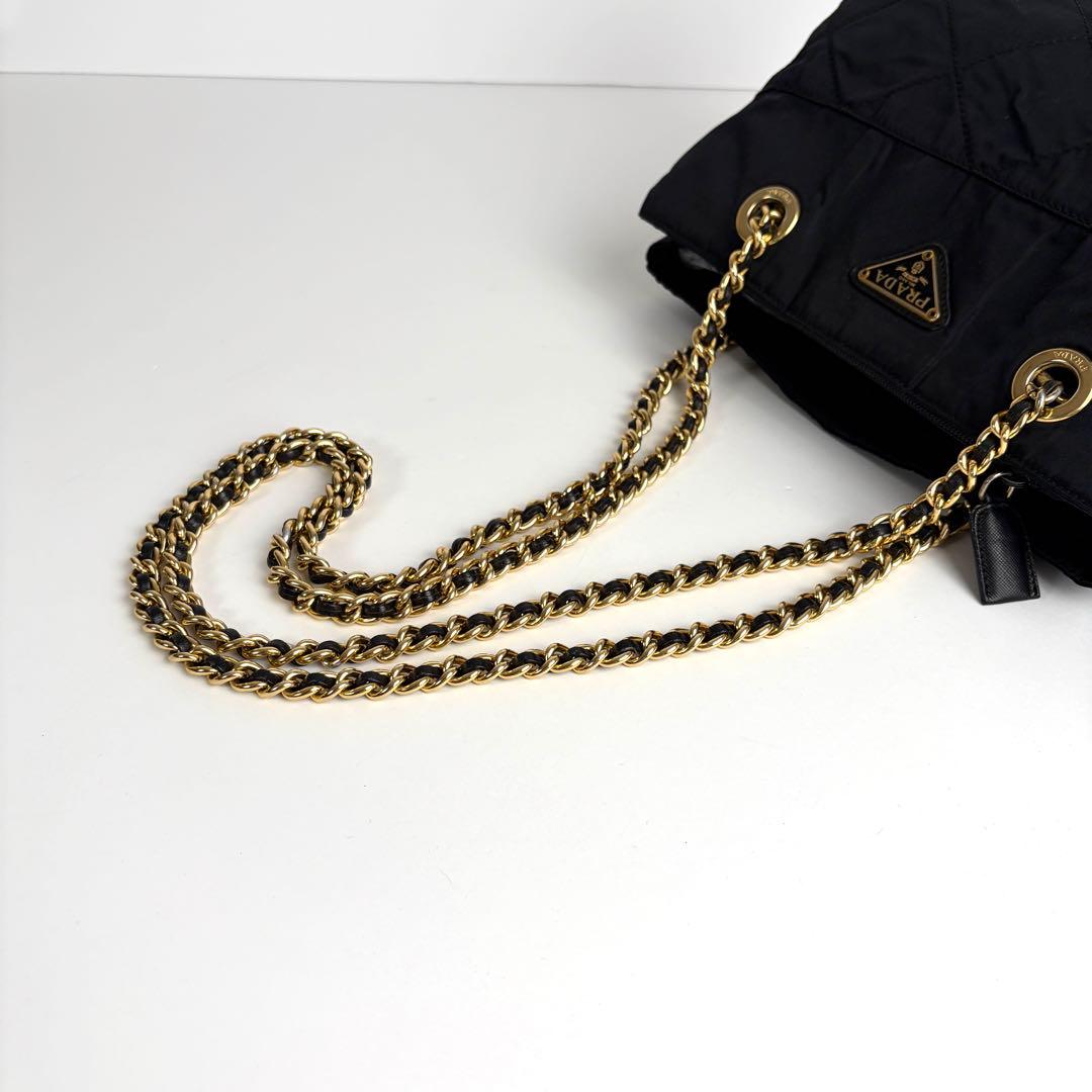極美品 PRADA プラダ チェーン キルティング ショルダーバッグ ナイロン
