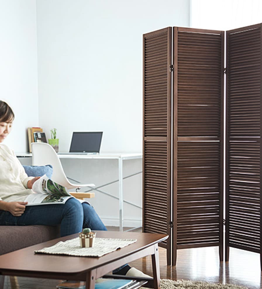 木製パーテーション（アジアン衝立・天然木使用・3連パーテーション・折りたたみ