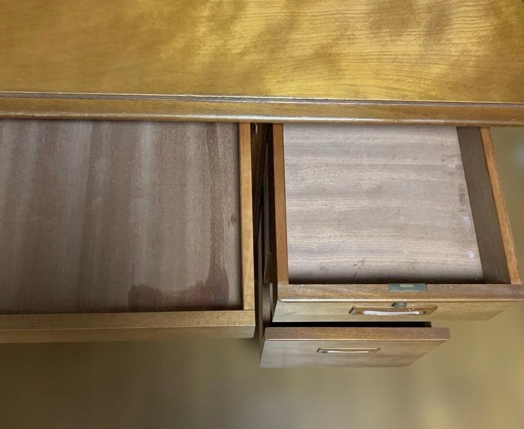 【昭和レトロ】木製 書斎机 両袖引き出し付き アンティーク デスク