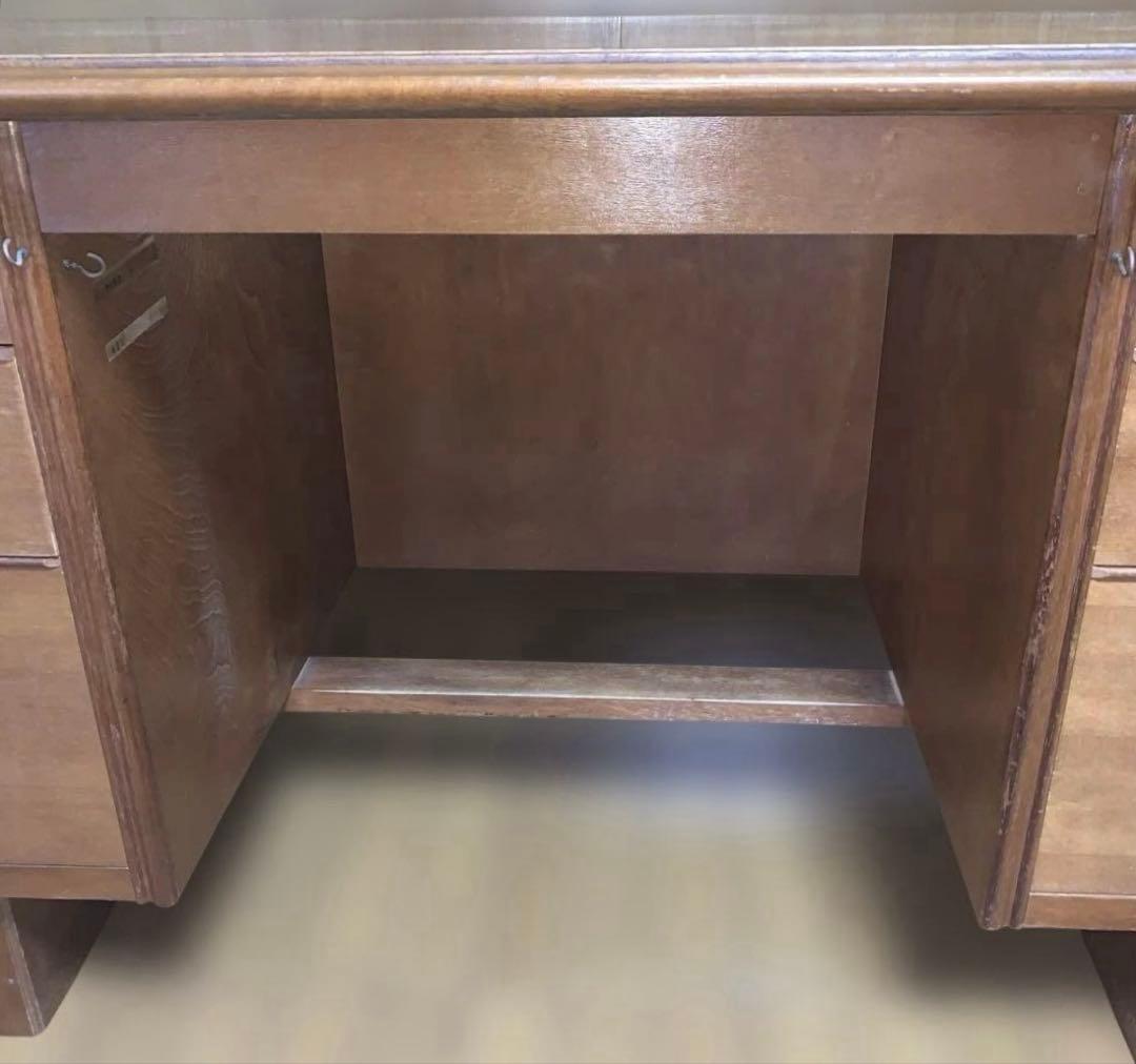 【昭和レトロ】木製 書斎机 両袖引き出し付き アンティーク デスク