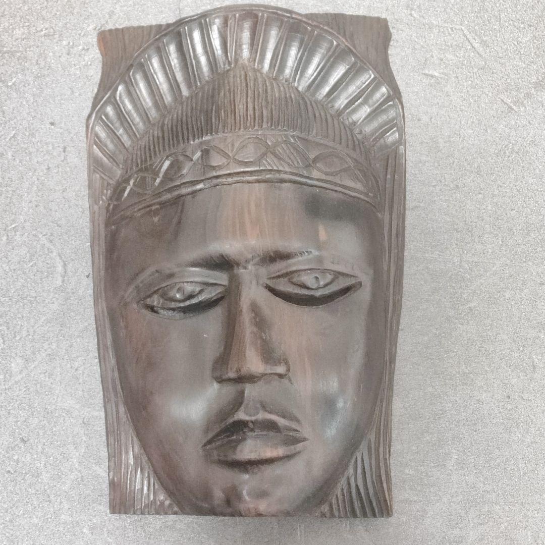 アフリカ　セネガル　木彫 お面 マスク　黒檀　エボニー　祭祀　王冠　壁掛け古美術