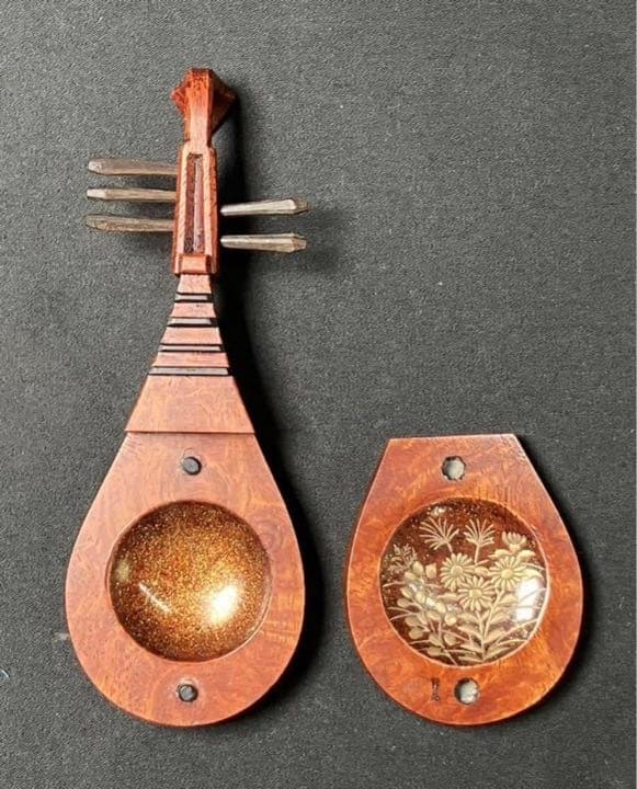 秋草蒔絵【 琵琶香合 中村孝也 28ｇ 】1点1941年 加賀蒔絵 塗師(参州)