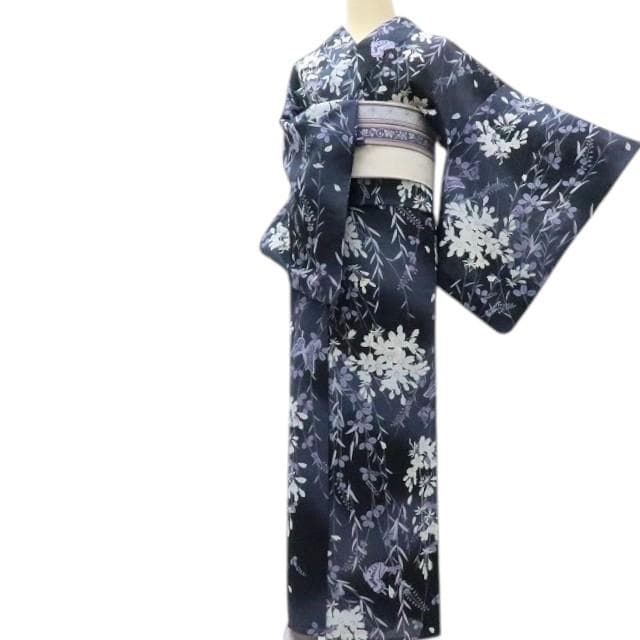 専用Y3130◆美品 洗える夏着物 紅梅 桜 蝶 小紋 高級浴衣