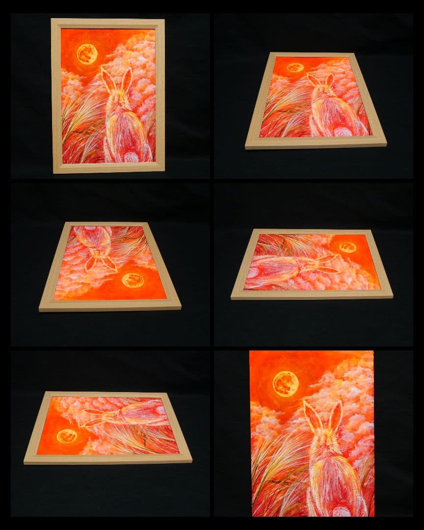 油絵 油彩 油彩画 絵画 絵【オレンジの月うさぎ】