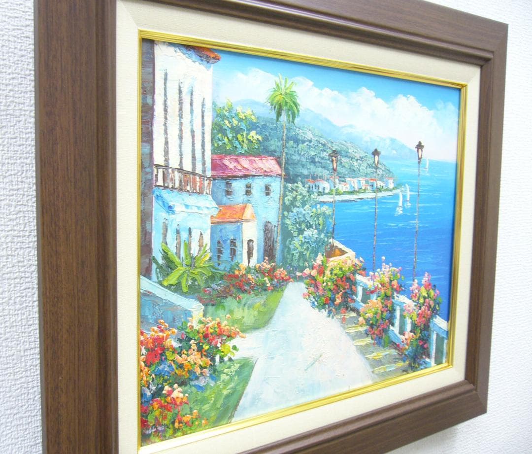 絵画 油絵 肉筆油絵 風景画 白壁の道
