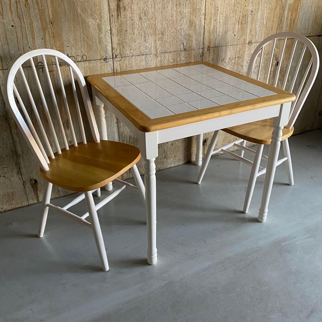ダイニングテーブルセット　ダイニングチェア　タイルトップ　カントリー　レトロ