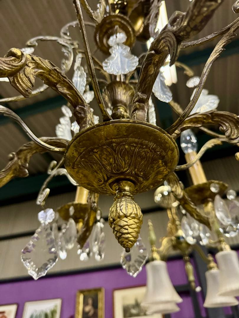 アンティーク 西洋シャンデリア 6灯 直径60×高さ60 クリスタル装飾