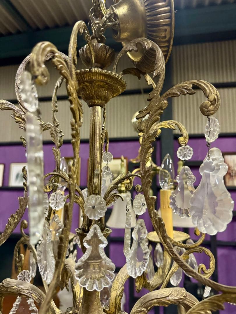 アンティーク 西洋シャンデリア 6灯 直径60×高さ60 クリスタル装飾