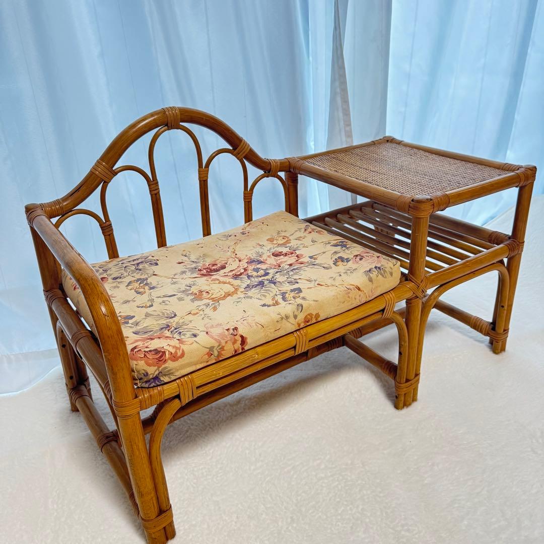 レア♡籐椅子 ラタンチェア サイドテーブル アンティーク レトロ クッション付