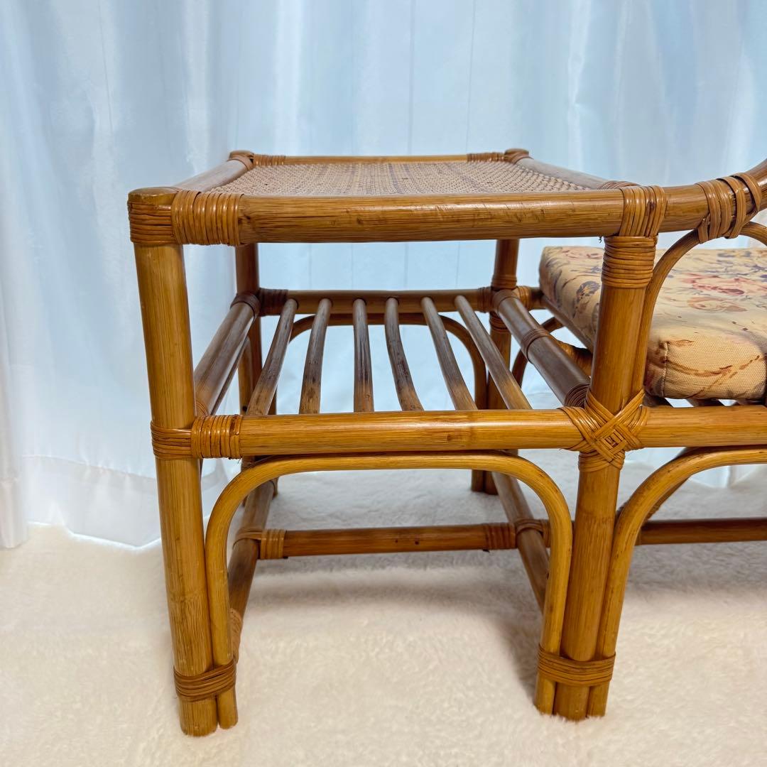 レア♡籐椅子 ラタンチェア サイドテーブル アンティーク レトロ クッション付