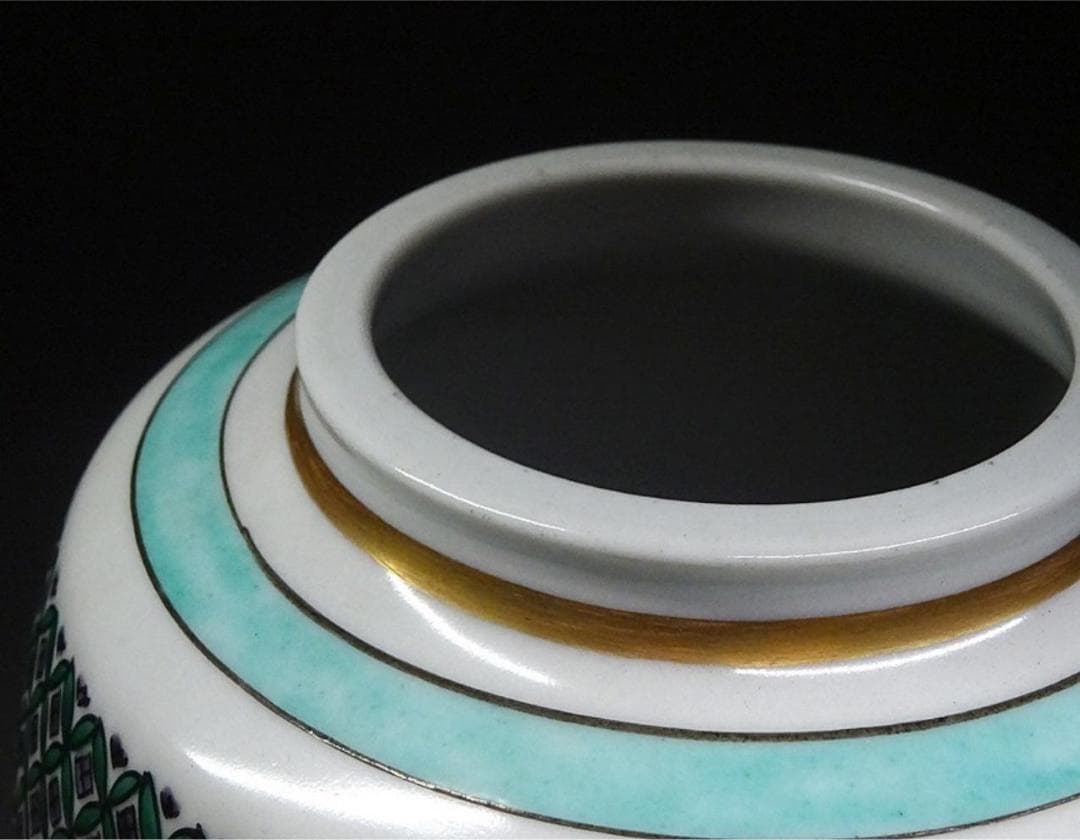 九谷焼 藤井尚行 造 小紋 青九谷 花瓶 壺 竹雀紋 高約26.5cm 共箱付