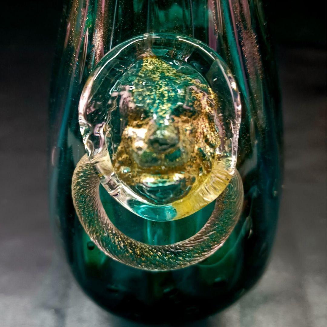 MURANO ムラノ 金彩 エメラルドグリーン ライオン モチーフ 装飾 花器