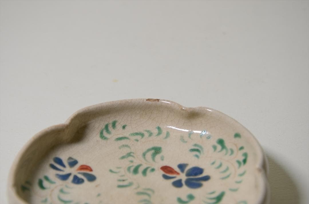 明治時代　京焼　色絵花唐草小皿　骨董品　アンティーク　食器