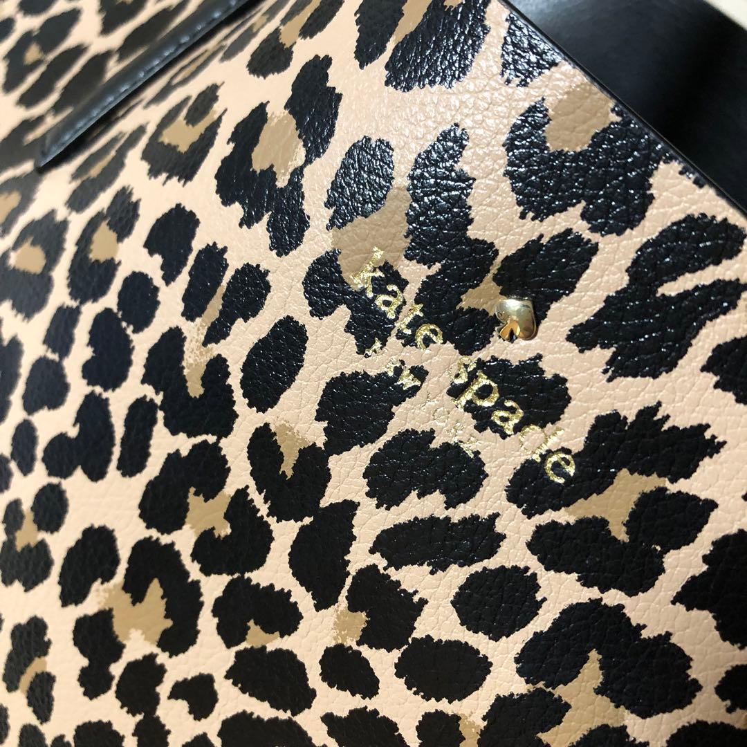 極美品　ケイトスペード　トートバッグ　リバーシブル　ポーチ付き　レオパード柄　黒
