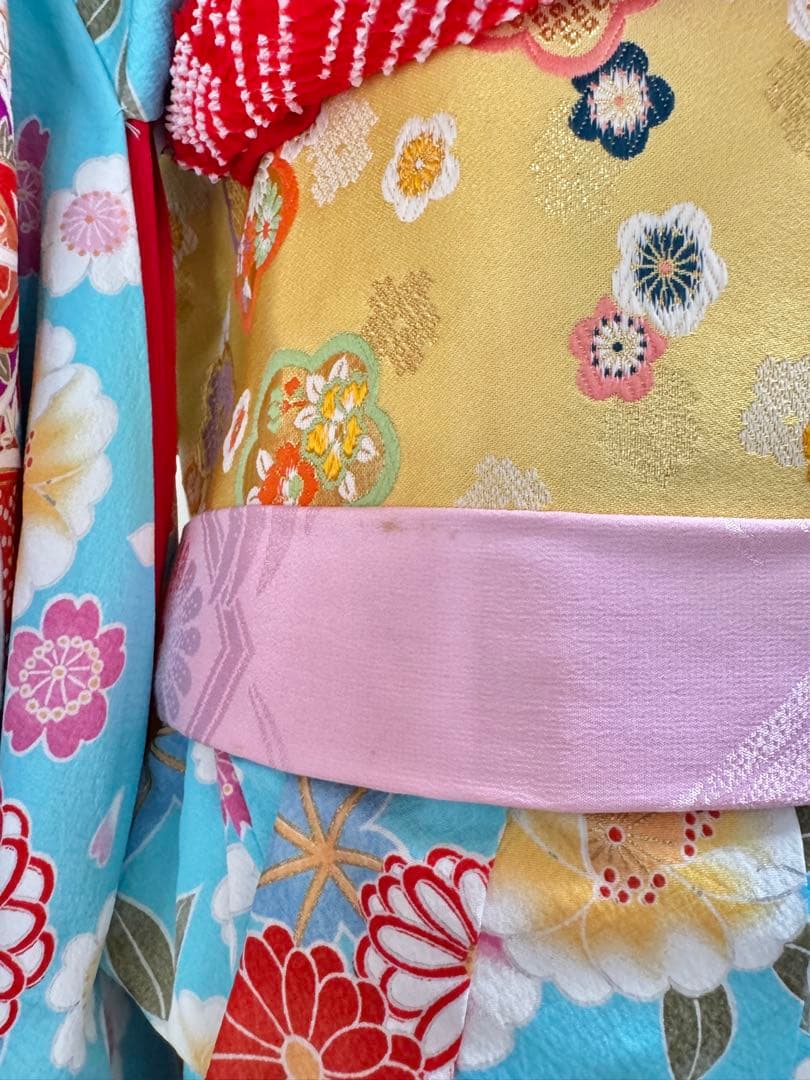 七五三着物帯セット　7歳　紺　水色黄色帯