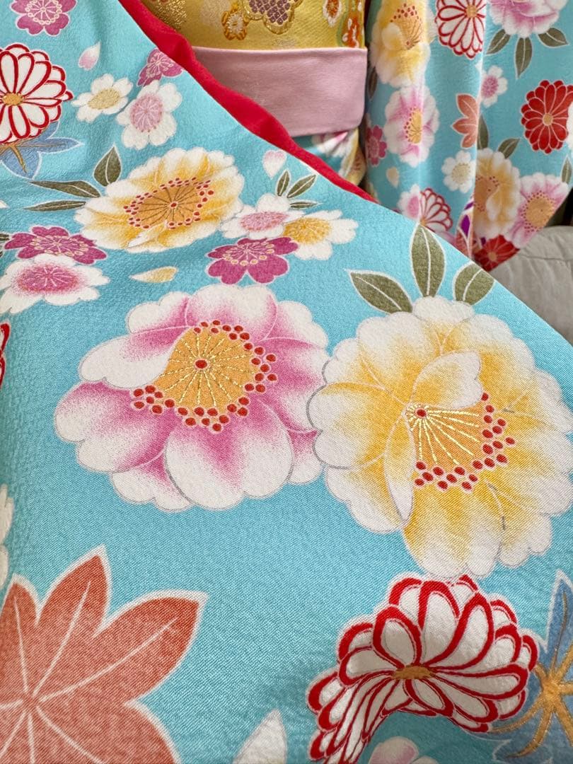 七五三着物帯セット　7歳　紺　水色黄色帯