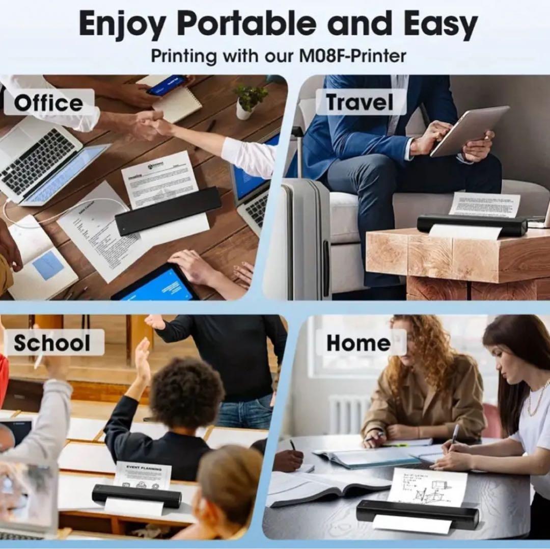 【Pmo M08F】A4 モバイルプリンターワイヤレス 用紙100枚付き