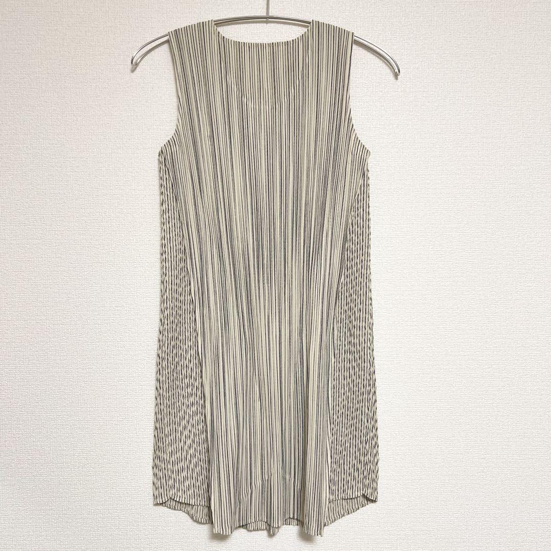 プリーツプリーズ　イッセイミヤケ　チュニック　ストライプ　切り替え　縦　斜め　3