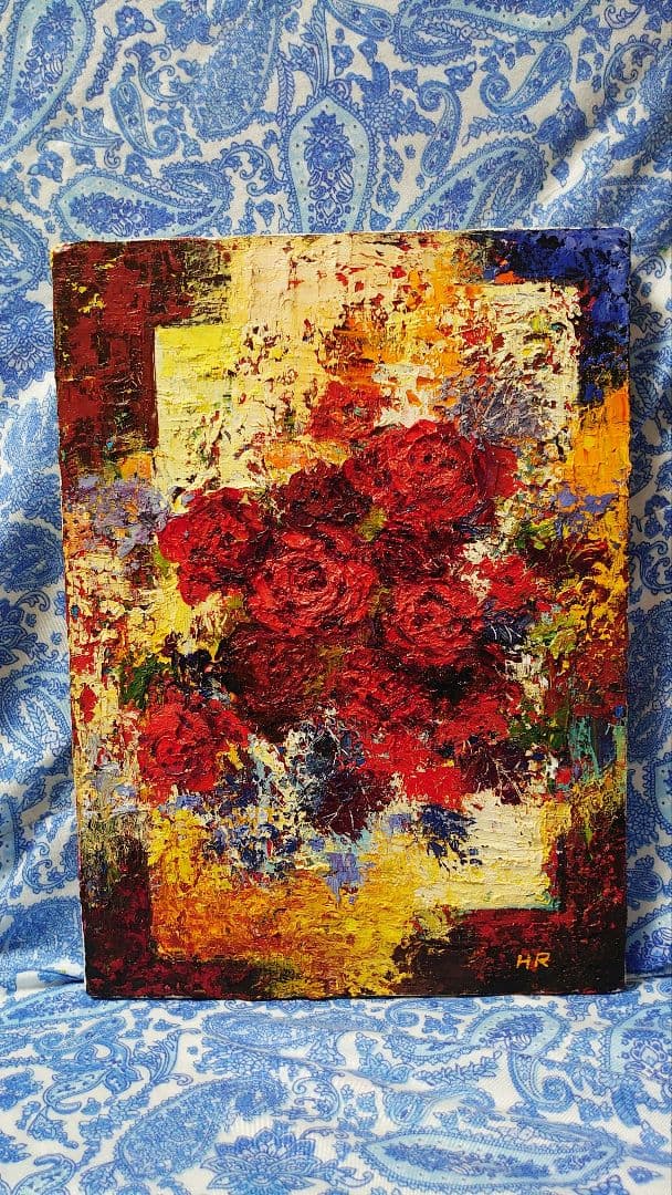 油絵 絵画【赤い薔薇】