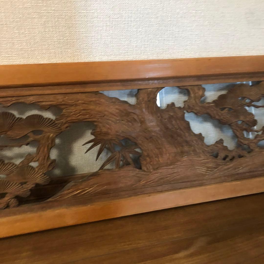 欄間　ガラス付き　和室　アンティーク　コレクション　古民家　オブジェ　木彫り