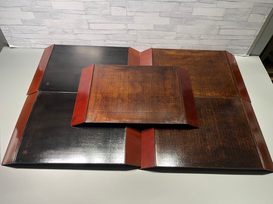 塗師　善◯作　手長膳　五枚　共箱　懐石盆