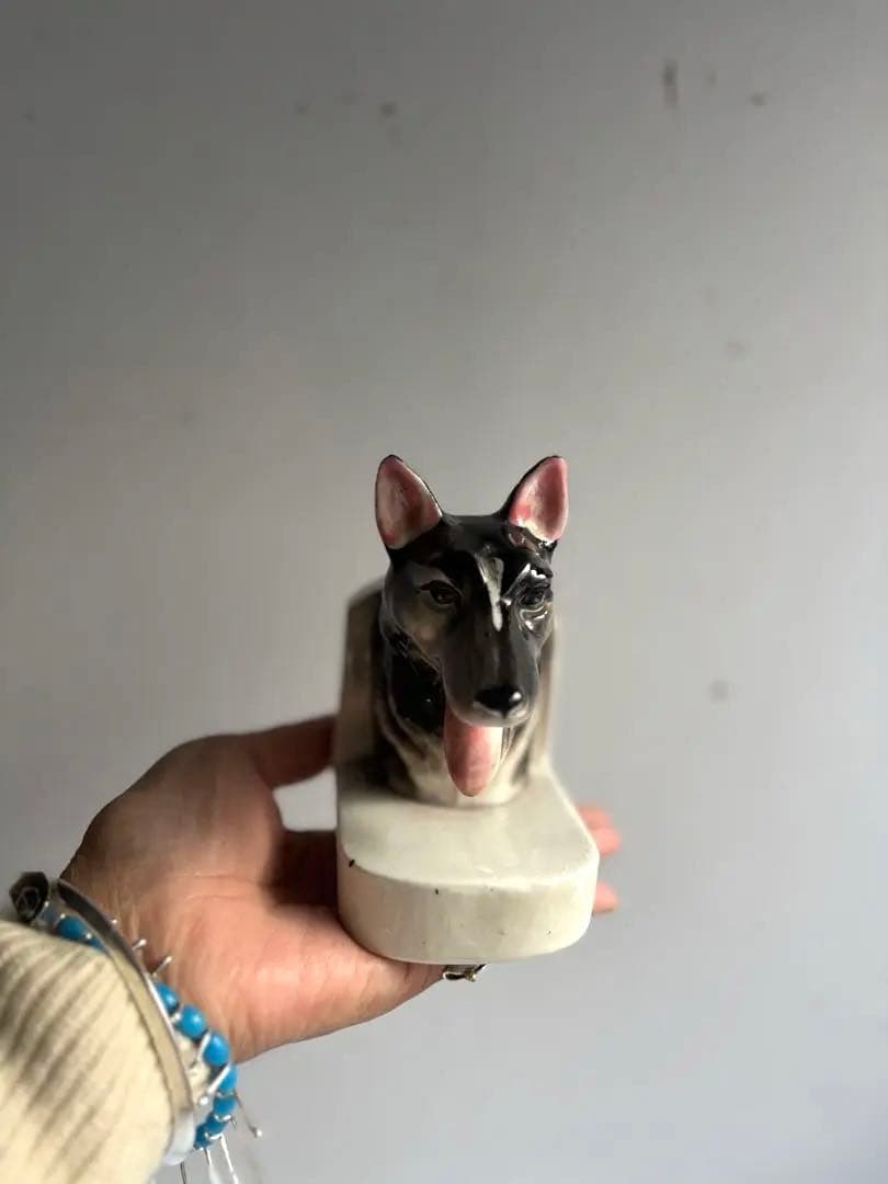 773 アンティーク 犬のブックエンド陶器製 シェパード記念品 希少