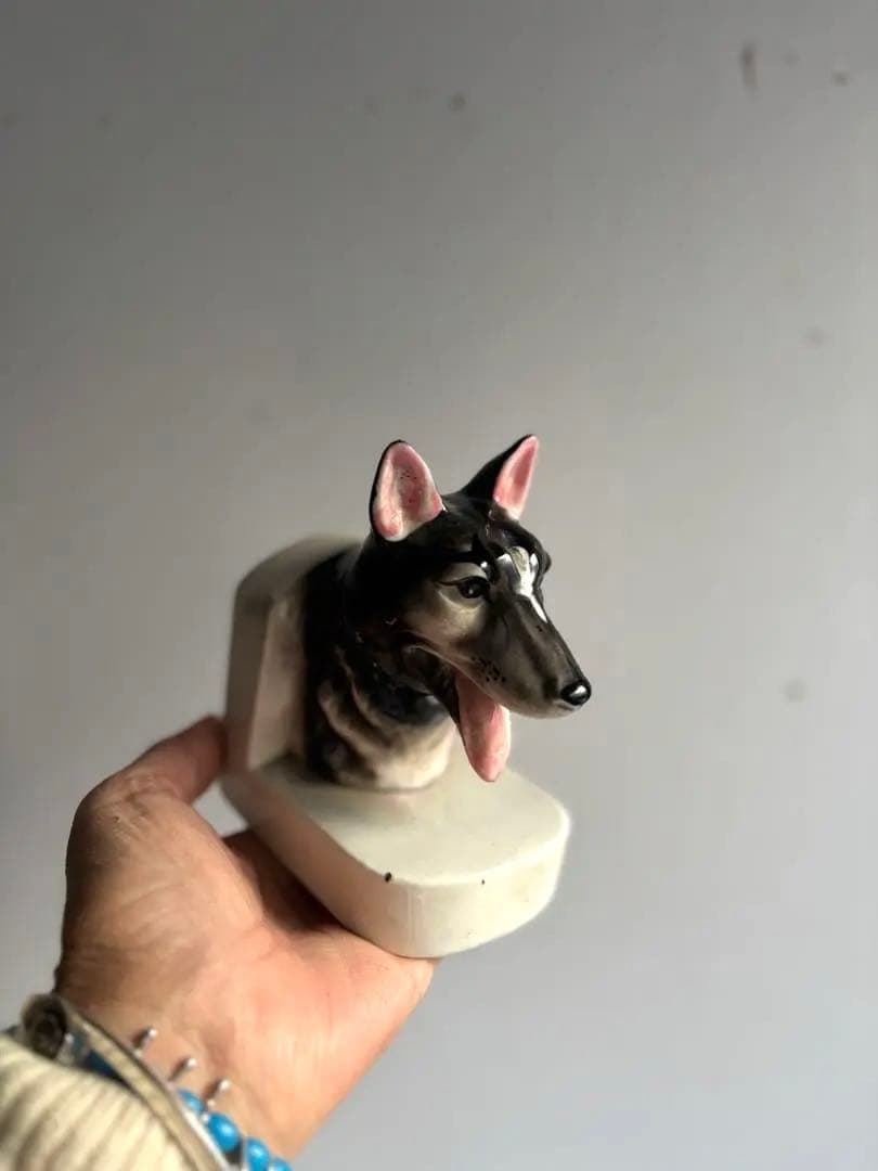 773 アンティーク 犬のブックエンド陶器製 シェパード記念品 希少