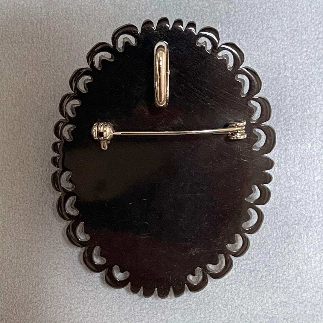 Ki　水牛角　有機宝石　唐草　透かし　貴女　カメオ　ブルー　大幅