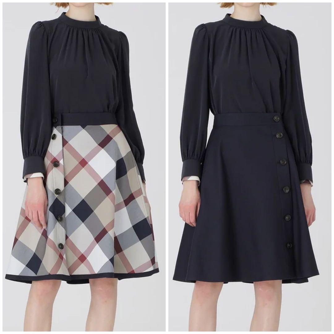 新品ブルーレーベル　ベージュクレストブリッジチェックリバーシブルスカート　36